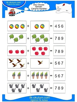 Çocuklar İçin toplam işlemi yaprak testleri 